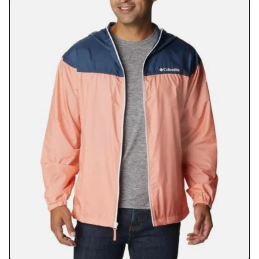 Columbia Men's Flash Challenger Novelty Windbreaker Jacket in Coral/Navy Size XL - Picture 5 of 9